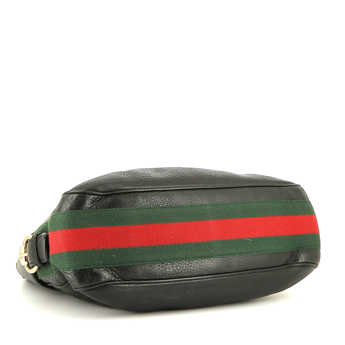 Sac à main Gucci en toile bicolore verte et rouge et cuir noir - Detail D4