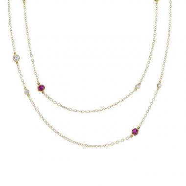 Collana lunga Tiffany & Co Color by The Yard in oro giallo,  diamanti e rubini