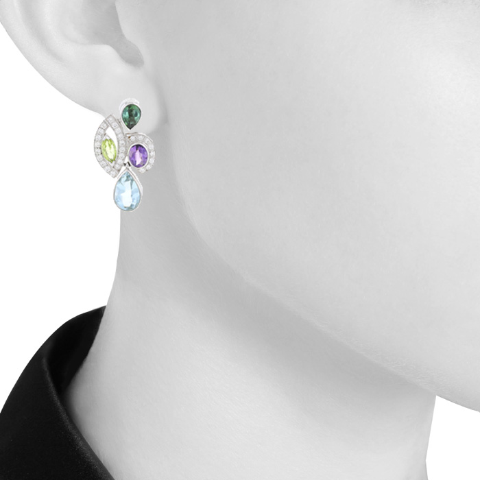 Fred Princess K earrings in white gold,  diamonds and colored stones