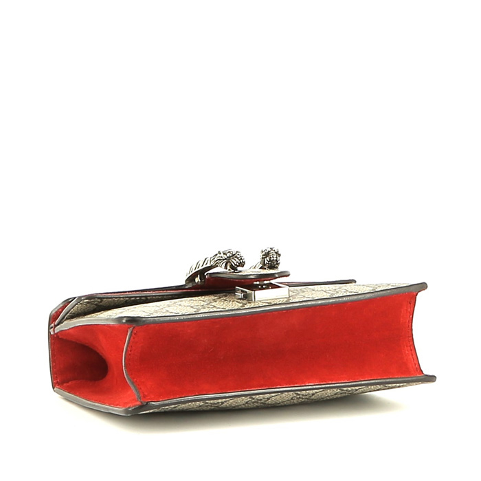 Borsa a tracolla Gucci Dionysus modello piccolo in tela monogram beige e tessuto scamosciato rosso - Detail D5