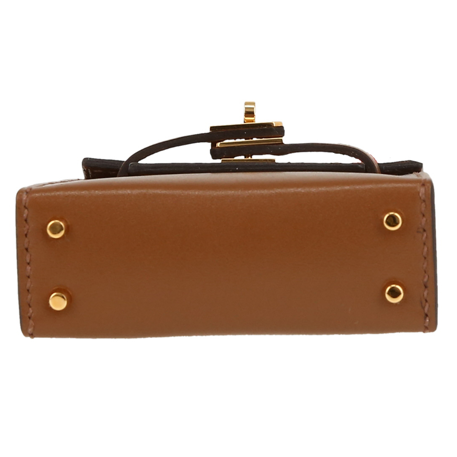 Bolso/bolsito Hermès  Kelly Twilly bag charm en cuero Tadelakt color oro y seda multicolor - Detail D1