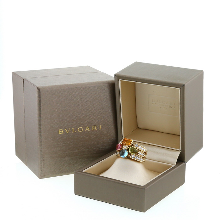 Half-articulated Bulgari Allegra ring in yellow gold,  diamonds and colored stones - Detail D2