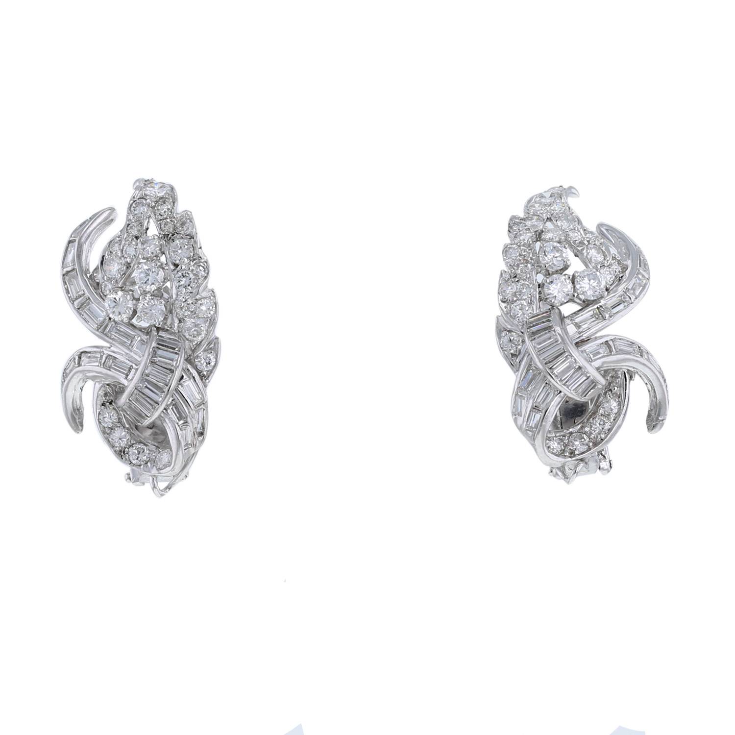 Pendientes con clip Vintage en platino,  oro blanco 14k y diamantes