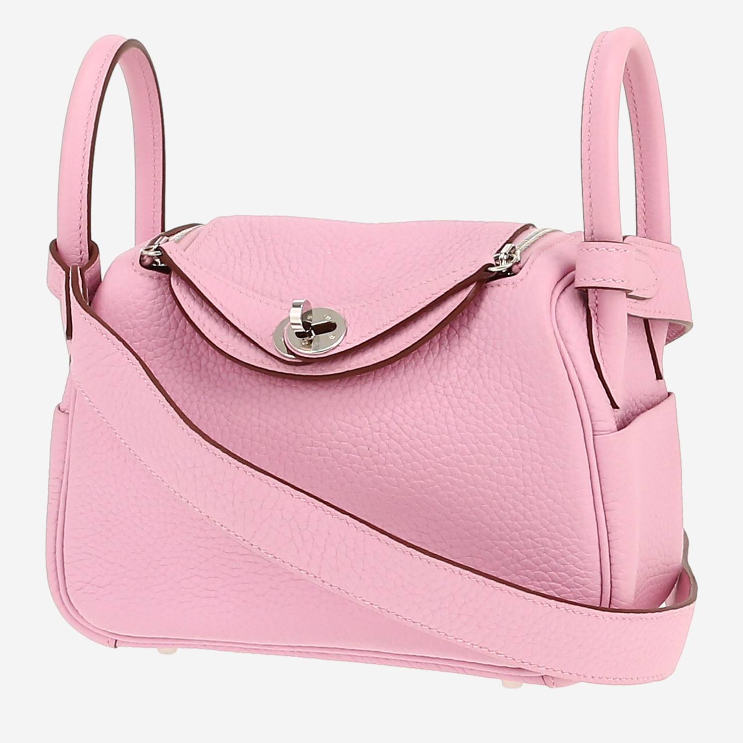 Bolso bandolera Hermes Lindy mini en cuero taurillon clémence rosa