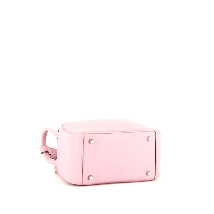 Sac bandoulière Hermes Lindy mini en cuir taurillon clémence rose - Detail D4
