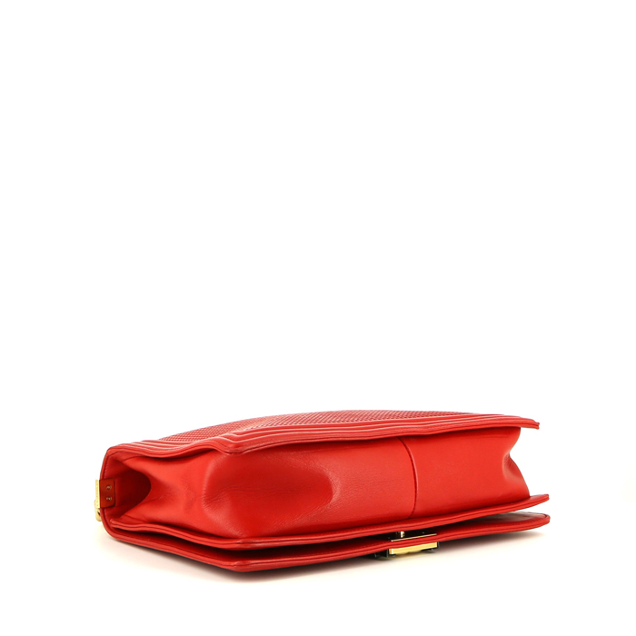 Borsa a tracolla Chanel Boy modello grande in pelle rossa - Detail D5