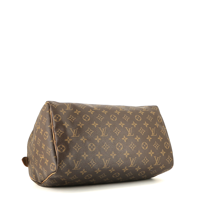 Bolso de mano Louis Vuitton  Speedy 35 en lona Monogram marrón y cuero natural - Detail D4