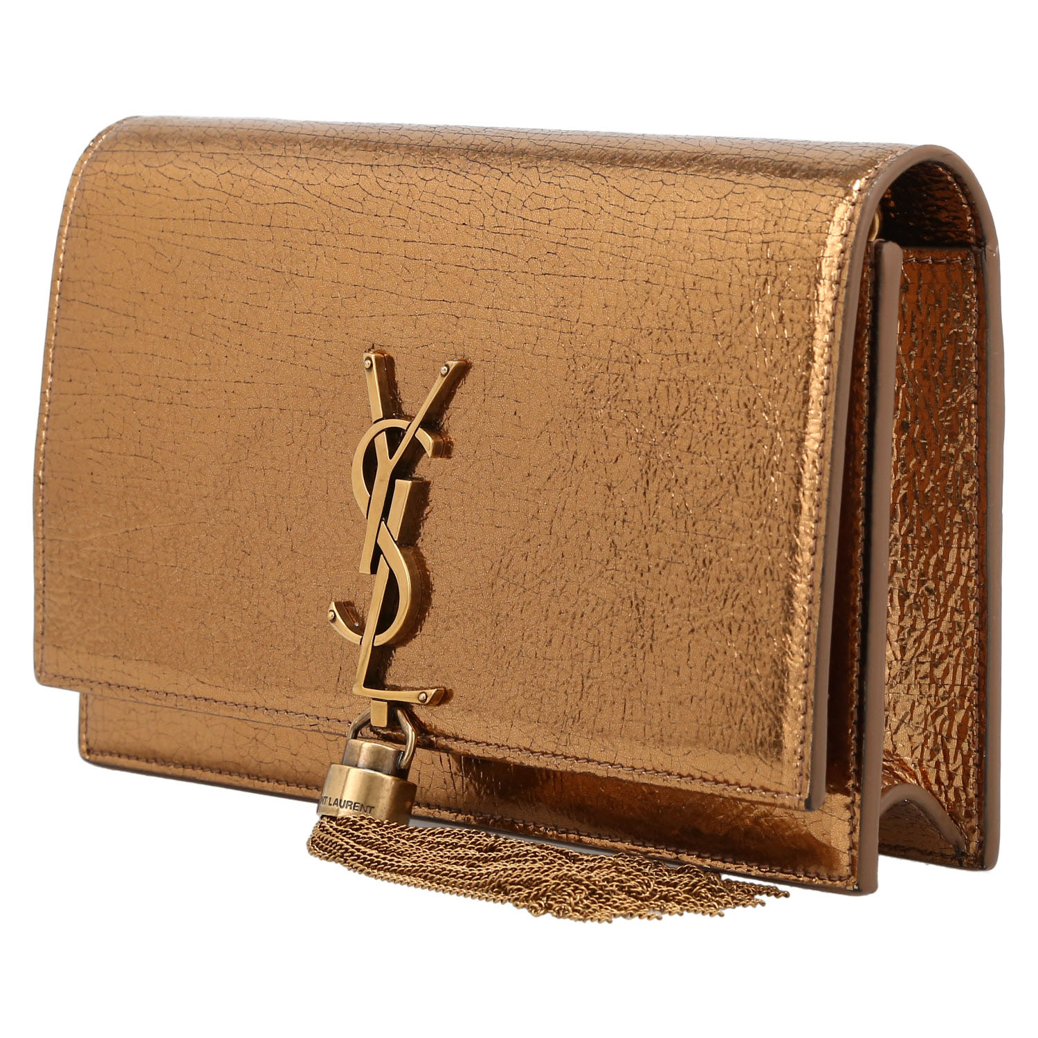 Borsa a tracolla Saint Laurent  Kate Pompon in pelle bronzo - Detail D3