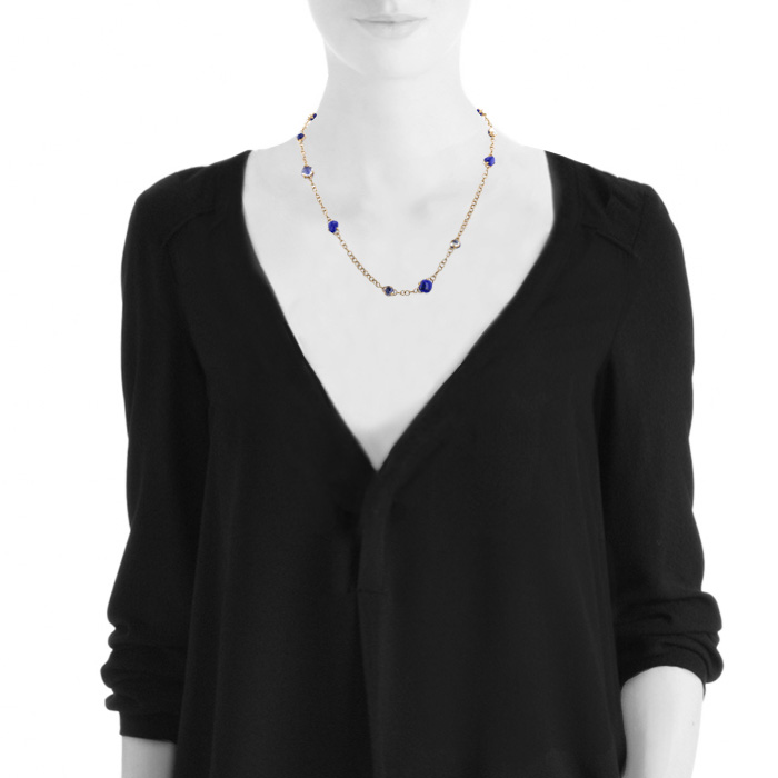Pomellato Capri long necklace in pink gold, lapis-lazuli and rock crystal - Detail D1
