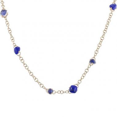 Pomellato Capri long necklace in pink gold, lapis-lazuli and rock crystal