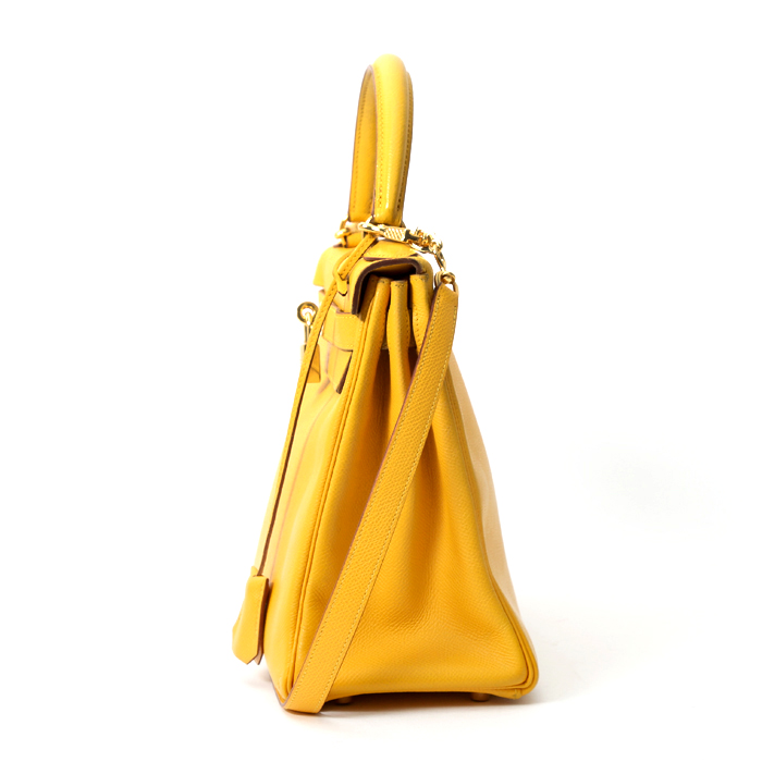 Borsa Hermès  Kelly 28 cm in pelle Courchevel Jaune d'Or - Detail D8