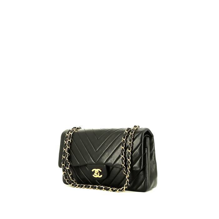 Chanel Black Chevron Quilted Lambskin Leather Medium Classic Flap Shoulder  Bag Chanel