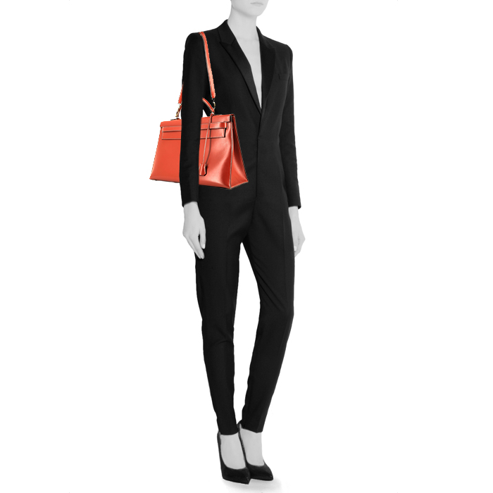 Sac à main Hermès Kelly 40 cm en cuir box rouge - Detail D2