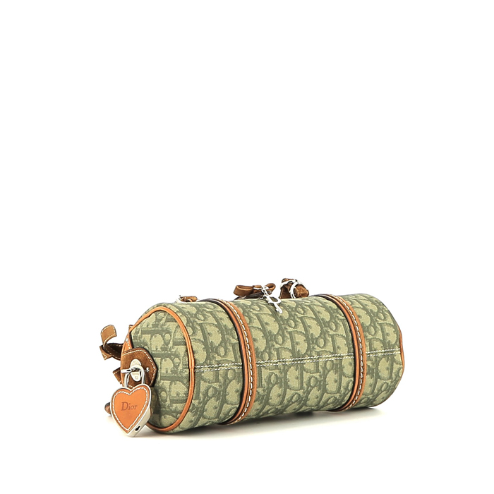 Bolso de mano Dior Vintage en lona denim Monogram verde y cuero natural - Detail D4