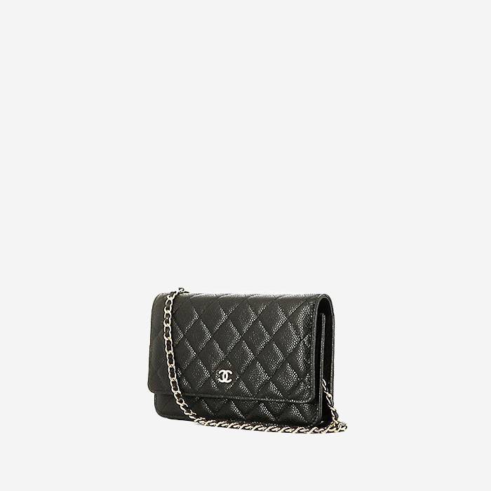 Sac bandoulière Chanel Wallet on Chain en cuir grainé matelassé noir