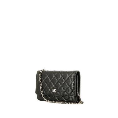 Sac bandoulière Chanel Wallet on Chain en cuir grainé matelassé noir