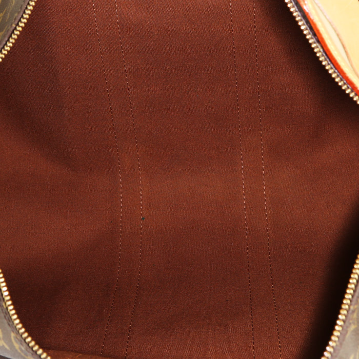 Bolsa de viaje Louis Vuitton  Keepall 45 en lona Monogram marrón y cuero natural - Detail D2