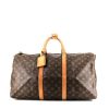 Bolsa de viaje Louis Vuitton  Keepall 50 en lona Monogram marrón y cuero natural - 360 thumbnail