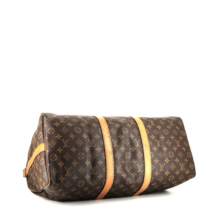 Bolsa de viaje Louis Vuitton  Keepall 50 en lona Monogram marrón y cuero natural - Detail D5
