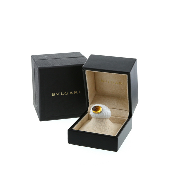 Anello Bulgari Chandra in oro giallo,  ceramica bianca e quarzo citrino - Detail D2