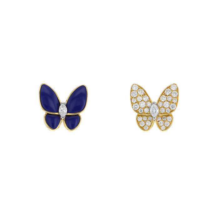 Van Cleef & Arpels Deux Papillons earrings in yellow gold,  diamonds and lapis-lazuli - 00pp