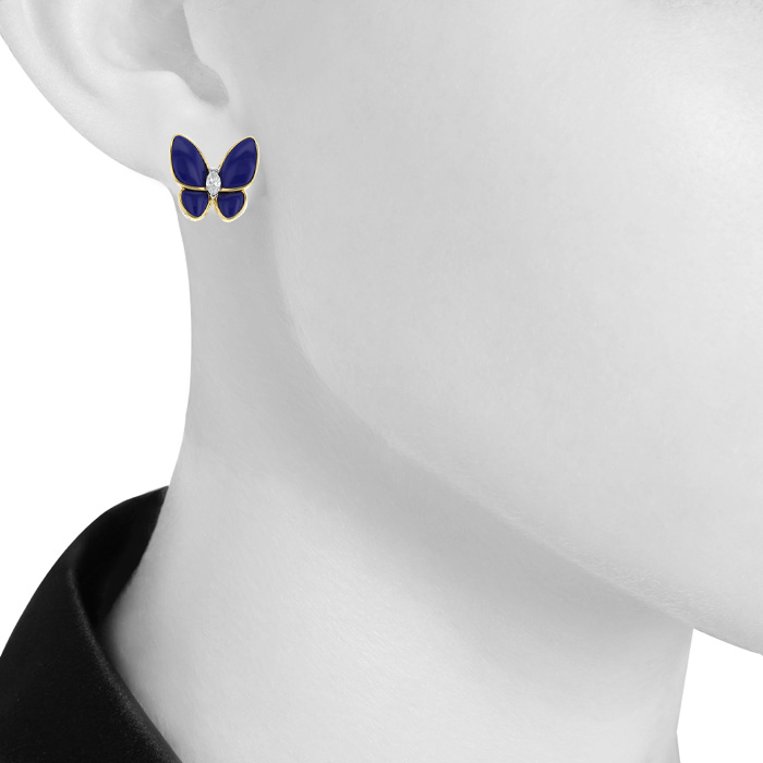 Van Cleef 
Arpels Deux Papillons earrings in yellow gold,  diamonds and lapis-lazuli