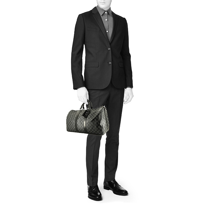 Sac de voyage Louis Vuitton  Keepall 45 en toile damier graphite et cuir noir - Detail D1