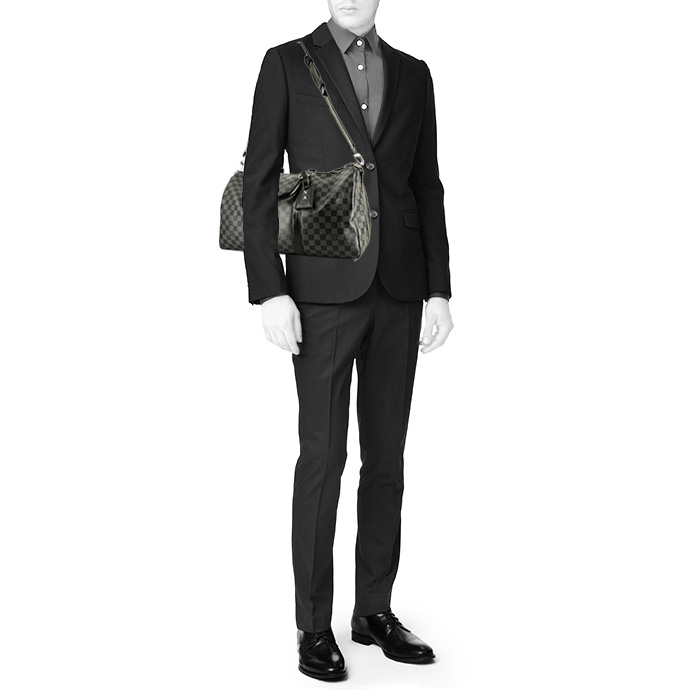 Sac de voyage Louis Vuitton  Keepall 45 en toile damier graphite et cuir noir - Detail D2