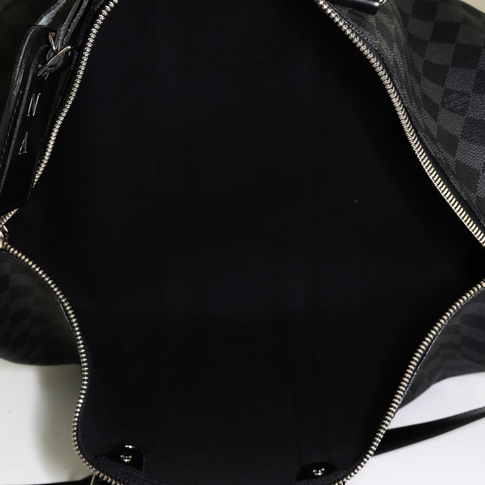 Louis Vuitton  Keepall 45 travel bag  damier graphite canvas  and black leather - Detail D3