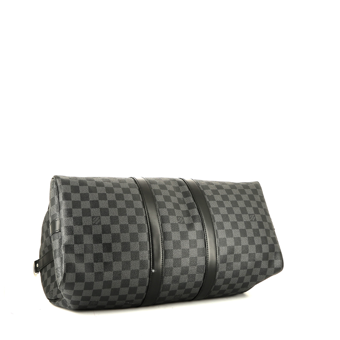 Louis Vuitton  Keepall 45 travel bag  damier graphite canvas  and black leather - Detail D5