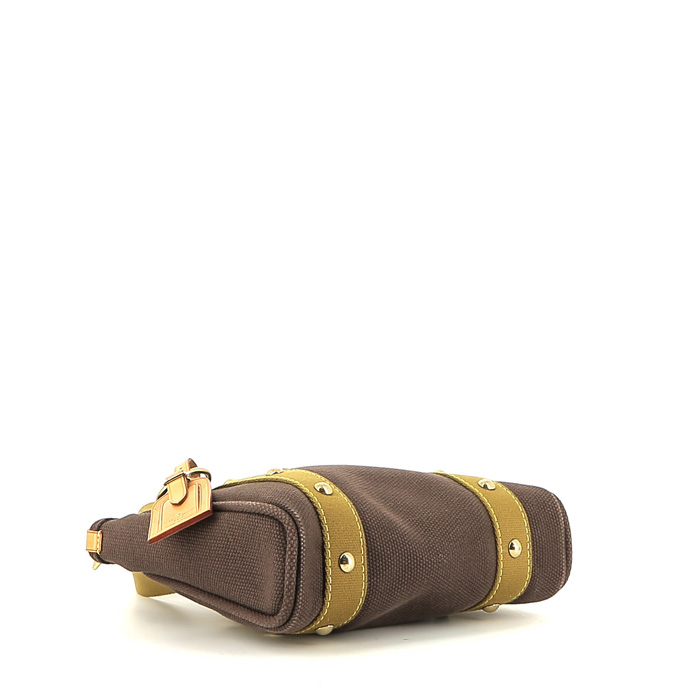 Sac cabas Louis Vuitton Antigua en toile marron et verte - Detail D4