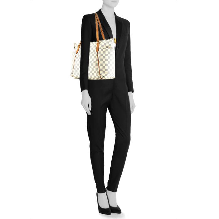 Shopping bag Louis Vuitton Totally in tela a scacchi e pelle naturale - Detail D1