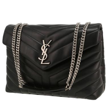 Borsa a tracolla Saint Laurent Loulou modello medio in pelle trapuntata a zigzag nera