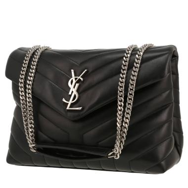Sac bandoulière Saint Laurent Loulou moyen modèle en cuir matelassé chevrons noir
