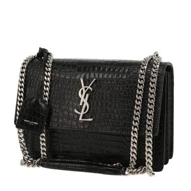 Borsa a tracolla Saint Laurent Sunset in pelle nera simil coccodrillo