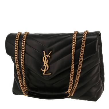 Saint Laurent Loulou medium model shoulder bag in black chevron quilted leather