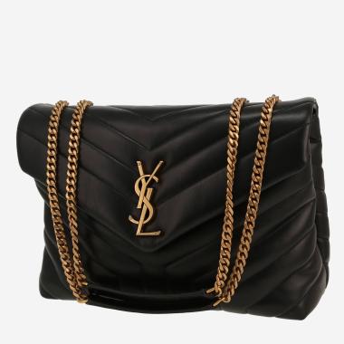 Sac bandoulière Saint Laurent Loulou moyen modèle en cuir matelassé chevrons noir
