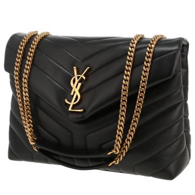 Sac bandoulière Saint Laurent  Loulou moyen modèle  en cuir matelassé chevrons noir