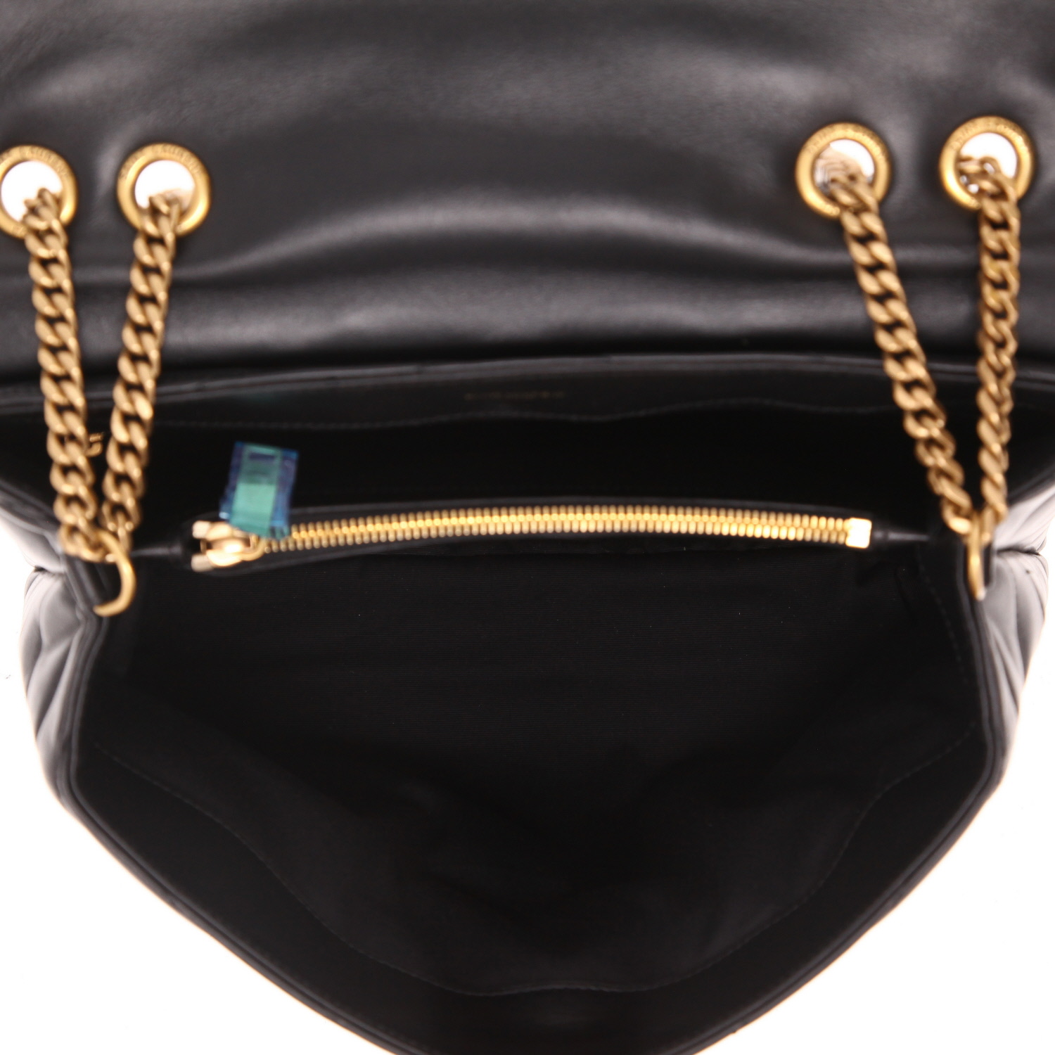 Bolso bandolera Saint Laurent Loulou modelo mediano en cuero acolchado con motivos de espigas negro - Detail D3