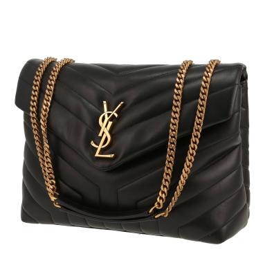 Sac bandoulière Saint Laurent Loulou moyen modèle en cuir matelassé chevrons noir