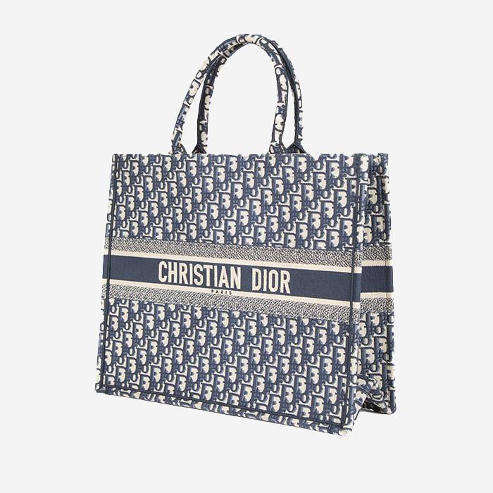 Sac cabas Dior  Book Tote grand modèle  en toile monogram Oblique bleue et beige