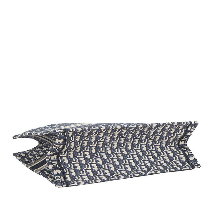 Sac cabas Dior Book Tote grand modèle en toile monogram Oblique bleue et beige - Detail D4
