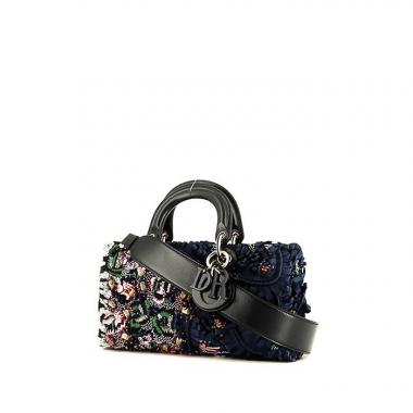 Borsa Dior Lady D-Joy in tela e pelle nera ricamata con perle