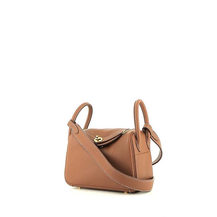 Hermes Gold Brown Swift Mini Lindy Gold Hardware Handbag Bag