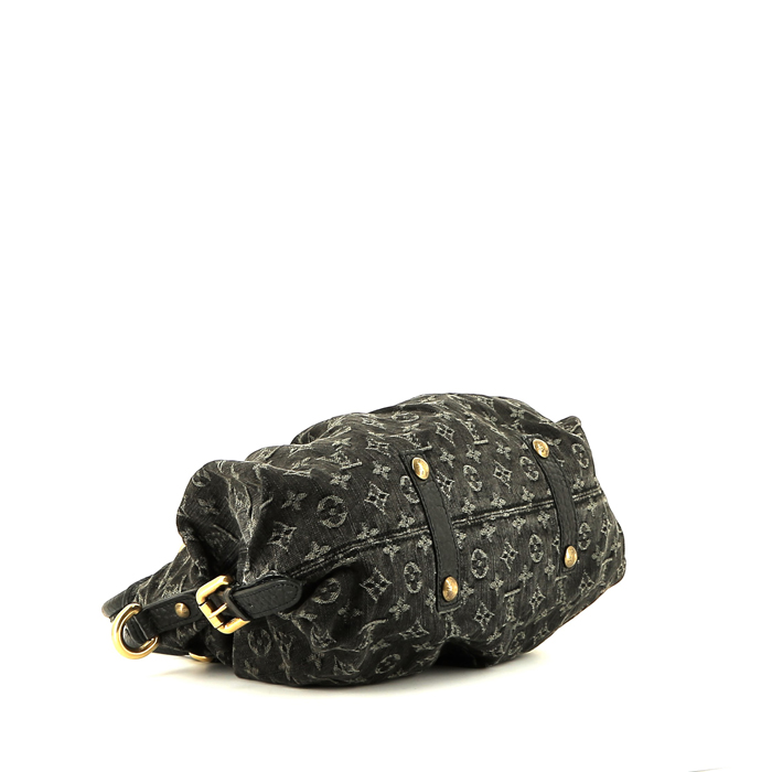 Bolso de mano Louis Vuitton  Neo Cabby en lona denim Monogram negra y cuero negro - Detail D4