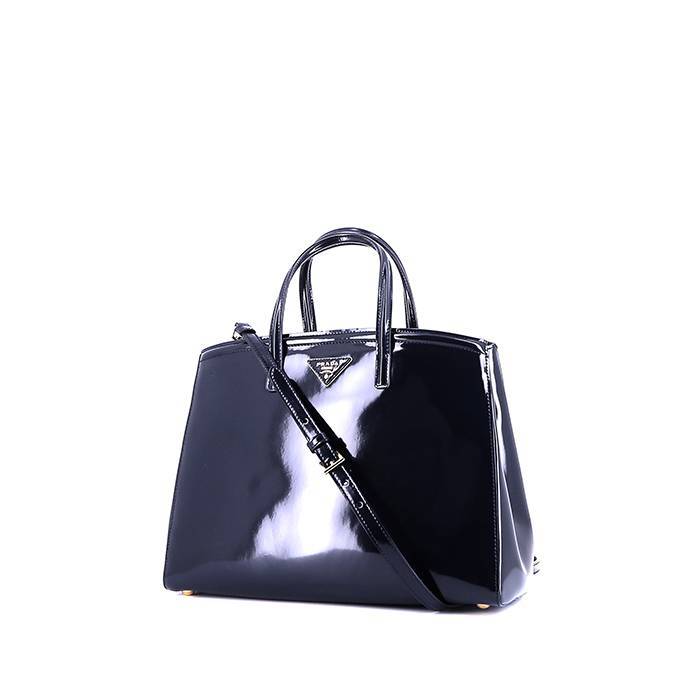 Shopping bag Prada in pelle verniciata blu marino