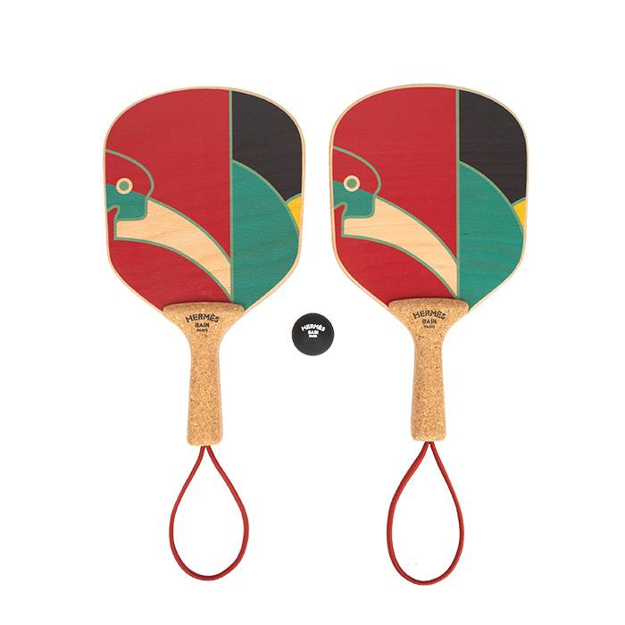 Hermès, beach racket set, in beech wood and cork, signed, from the 2020's - 00pp