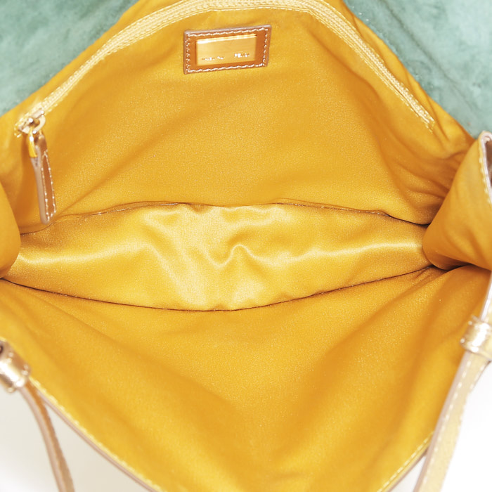 Bolsito de mano Fendi  en cuero dorado y piel azul - Detail D2