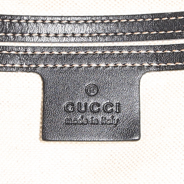 Sac cabas Gucci  en toile siglée beige et bleue et cuir bleu - Detail D3