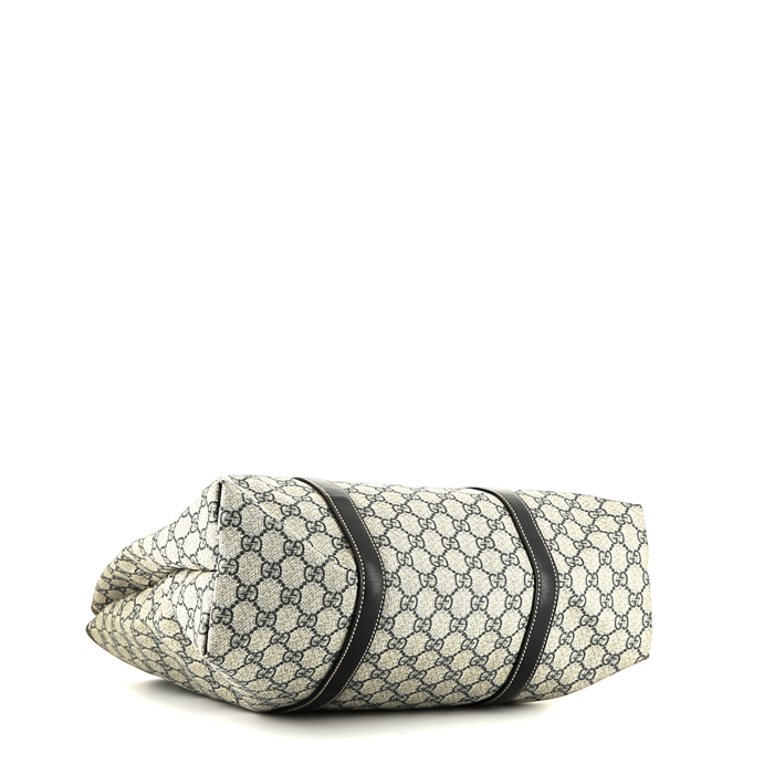 Shopping bag Gucci  in tela siglata beige e blu e pelle blu - Detail D4